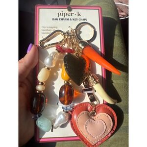 NWT Piper K Beaded Bag Charm & Keychain | Heart Locket & Horn |‎ Viral Style